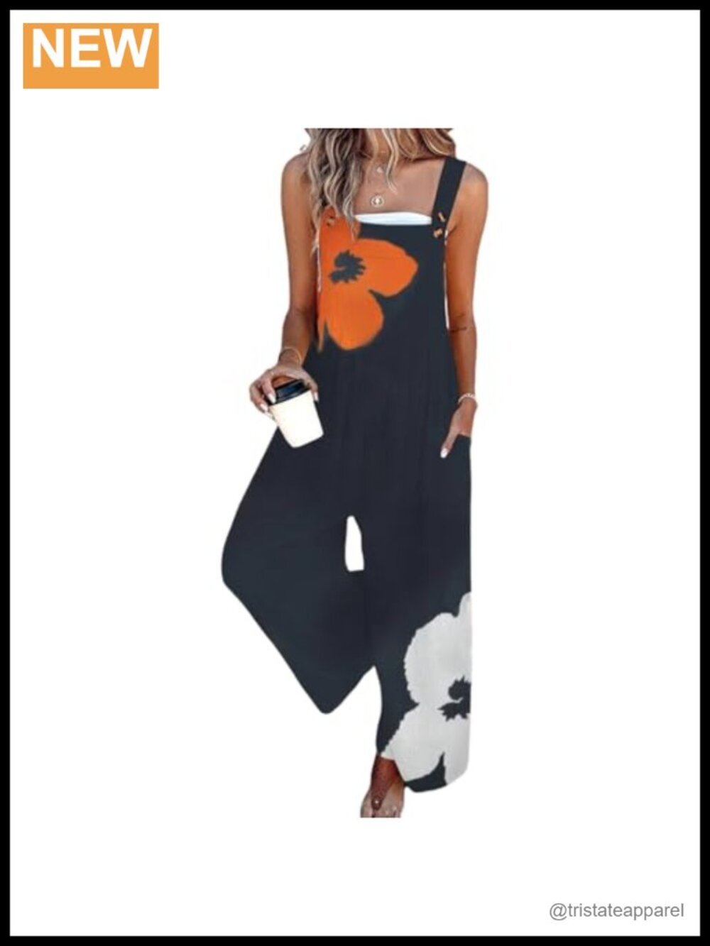 Sleeveless Wide Leg Jumpsuit Floral Print Square Neck Pockets Casual